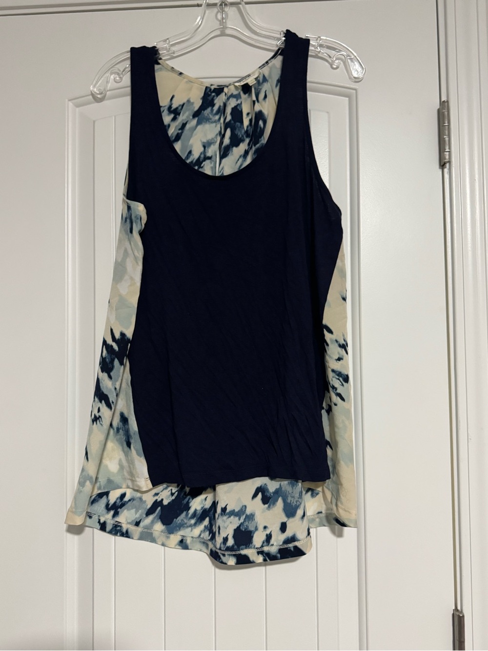 Deletta Navy Tank with Cream & Blue Tie-Dye Panels